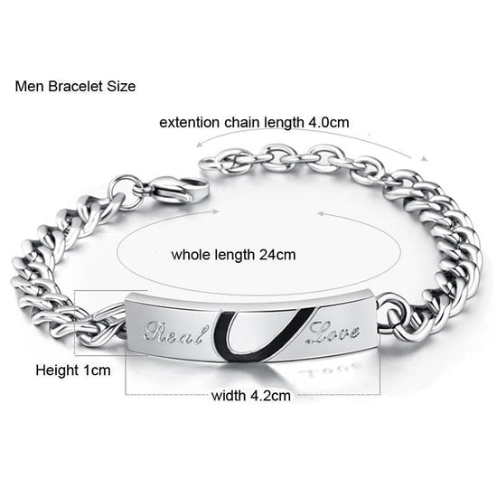 Image Title Matching Heart Piece Couple Bracelet - Men Dimensions